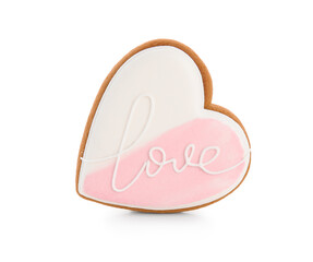 Obraz premium Sweet heart-shaped cookie on white background. Valentine's Day celebration
