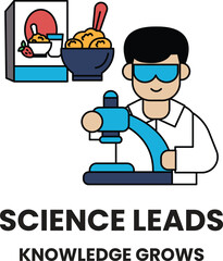 A cartoon of a scientist in a lab coat holding a microscope