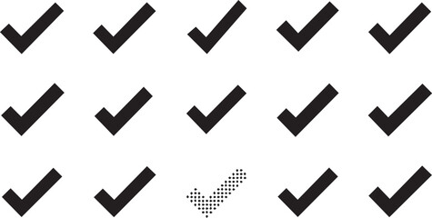 Multiple check mark symbols indicating validation and success on white background