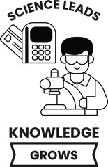 A man is holding a microscope and a credit card