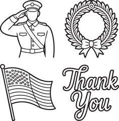 Military salute wreath American flag and thank you text graphic soldier uniform 1