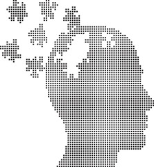 Halftone Dot Matrix Human Head Profile with Puzzle Pieces Symbolizing Memory Loss Vector