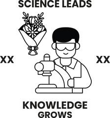 A man in a lab coat is holding a microscope