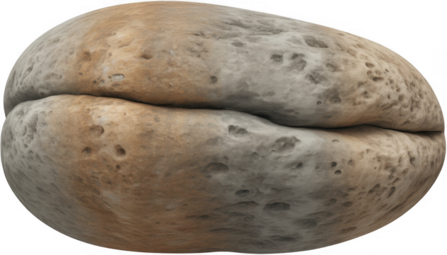 Close up of a textured geological formation with a central fissure and pitted surface isolated on a transparent background