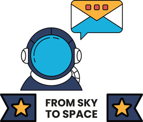 A cartoon of a man in a space suit talking to someone