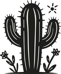 Vintage Rustic Cactus Illustration with Wildflowers &ndash; Hand-Made Desert Botanical Art