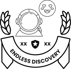 A black and white image of a smiling astronaut with a heart on his face