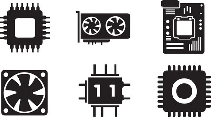 Computer Hardware Components Icons Keywords: computer, hardware, component, cpu, processor