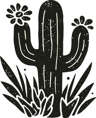 Vintage Rustic Cactus Illustration with Wildflowers &ndash; Hand-Made Desert Botanical Art