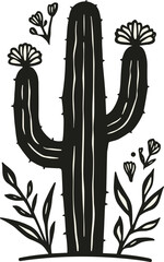 Vintage Rustic Cactus Illustration with Wildflowers &ndash; Hand-Made Desert Botanical Art