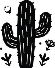 Vintage Rustic Cactus Illustration with Wildflowers &ndash; Hand-Made Desert Botanical Art