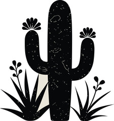 Bold Black Cactus Silhouette &ndash; Minimalist Desert Plant Line Art