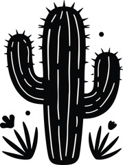 Bold Black Cactus Silhouette &ndash; Minimalist Desert Plant Line Art