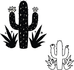 Bold Black Cactus Silhouette &ndash; Minimalist Desert Plant Line Art