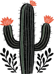 Bold Black Cactus Silhouette &ndash; Minimalist Desert Plant Line Art