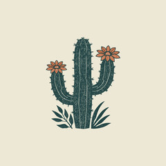 Cute Floral Cactus Illustration with Desert Flowers &ndash; Hand-Drawn Botanical Design