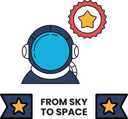 A cartoon astronaut is shown with a star on his helmet