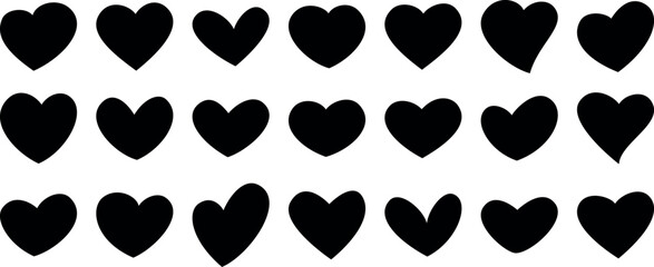 Set of black hearts, simple icons isolated on transparent background. Set of love symbols isolated. Heart Black Love Logo Variations. Various simple vector heart love icon. Valentine's Day, medicine