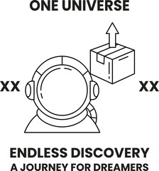 A man in a spacesuit is shown with a box in front of him