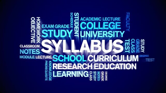 Syllabus animated word cloud-text design animation tag kinetic typography seamless loop.