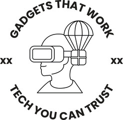 A man wearing a VR headset is holding a box