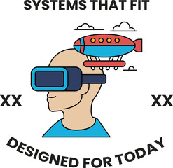 A man wearing a virtual reality headset is shown with a red