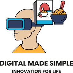 A man wearing a virtual reality headset with a bowl of food in his hand