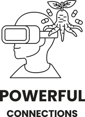 A man wearing a virtual reality headset with a plant on his head