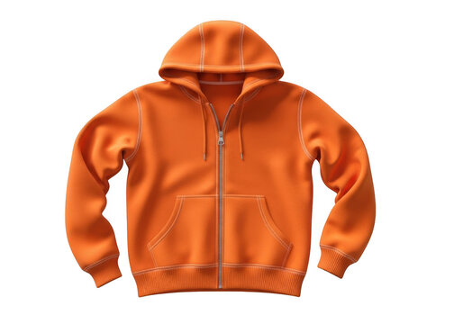 Bright orange zip up hoodie with pockets isolated on transparent background