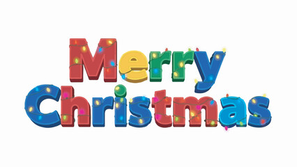 3D colorful Merry Christmas text decorated with festive holiday string lights isolated on white background