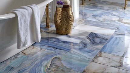 Blue sky with clouds over a cold winter landscape of frozen glacier and rock mountains