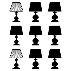 Table Lamp Icon Set – Various Designs of Classic Lighting with Shade
