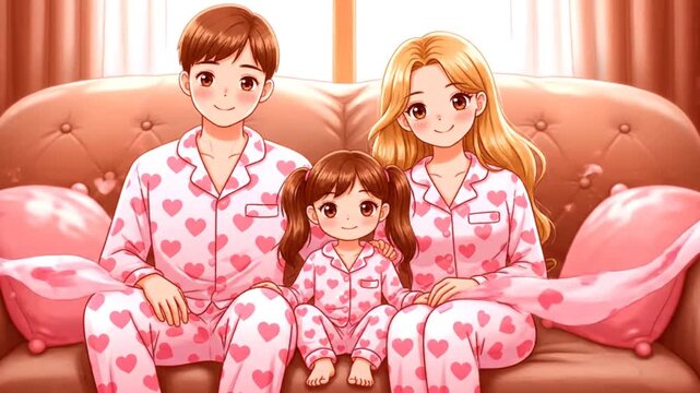 Adorable family portrait celebrating togetherness in cozy Valentine Day Pajamas, sharing warm moments and love at home, perfect for holiday cheer