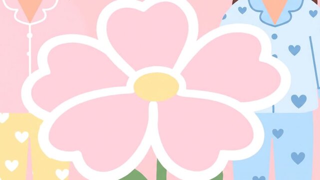 Sweet Valentine Day Pajamas illustration featuring a delicate pink blossom and cozy heart patterns, perfect for romantic slumber