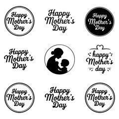 Happy Mother's Day Stickers Bundle, Round Circle Labels, Mom and Baby Silhouette, Mother's Day SVG PNG, Printable Gift Tags