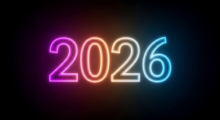 2026 neon glowing numbers, vibrant gradient light effect, modern era concept