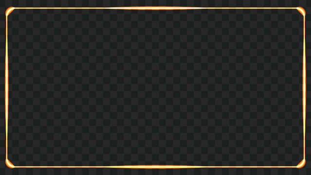 A glowing golden rectangular frame with rounded corners isolated on a transparent checkerboard background.