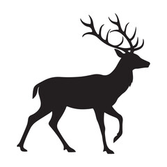 Obraz premium Stag walking silhouette of a majestic male deer with large antlers design. Vector