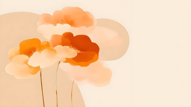 Soft orange floral composition digital art minimalist style serene environment - Powered by Adobe