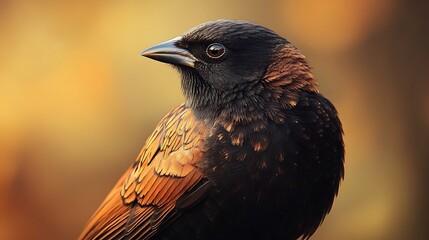 Black crow or raven on the ground or beach, a wild bird in nature with a shiny black feather and beak