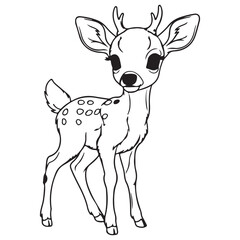 Adorable Fawn Line Art Outline Character with Spots and Antlers