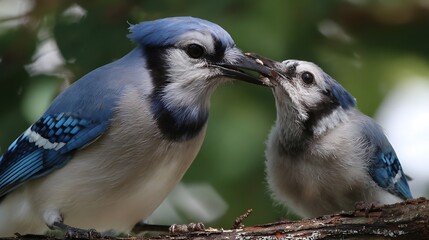 Beautiful blue jay bird sitting on a snowy branch in nature, a stunning wild songbird