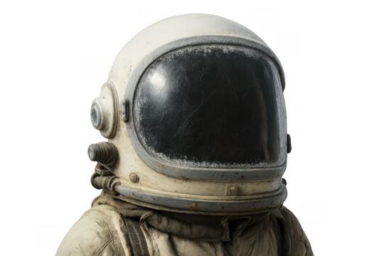 Astronaut space helmet and vintage spacesuit, exploring unknown worlds, transparent background for design flexibility - Powered by Adobe