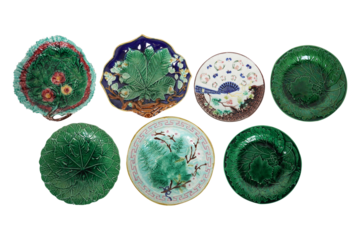 Collection of Decorative Green Ceramic Plates on White Background PNG