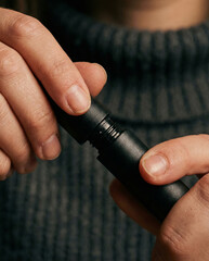 Woman Opening Makeup Product Carefully