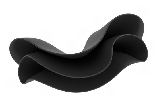 Dark gray abstract flowing ribbon shape with smooth curves and shadows isolated on a transparent background