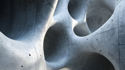 Close-up of a seamless concrete surface featuring fluid shapes and hollow curves, ideal for modern architecture, abstract backgrounds, digital art, and creative design projects.