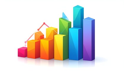 A colorful, 3D bar graph with an overlaid line graph against a white background