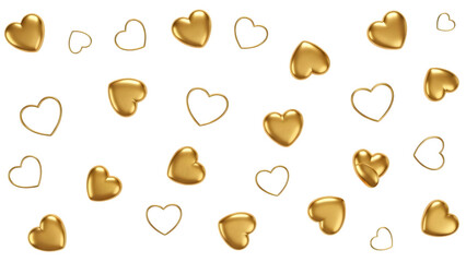 Golden hearts floating, isolated on transparent background