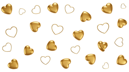 Golden hearts floating, isolated on transparent background
